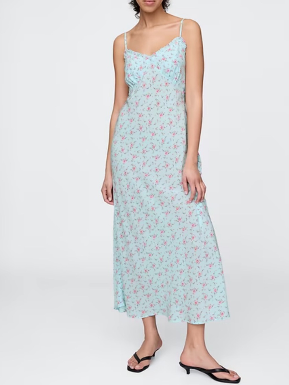 New GAP Light Blue Floral Rayon Maxi Slip Dress